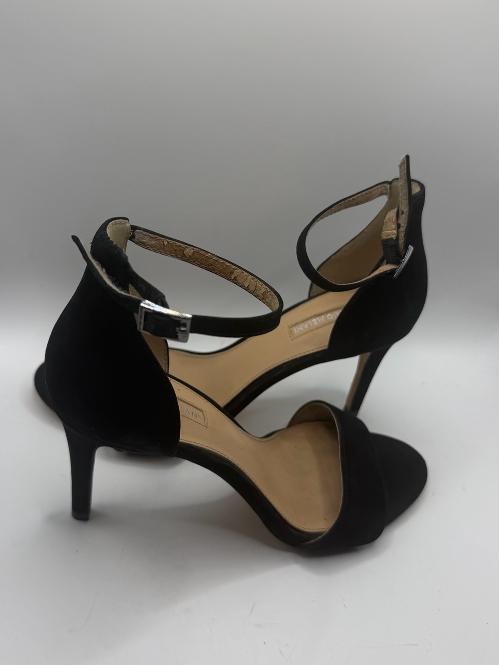 ANTONIO MELANI Black Suede Ankle-Strap Stiletto Heels